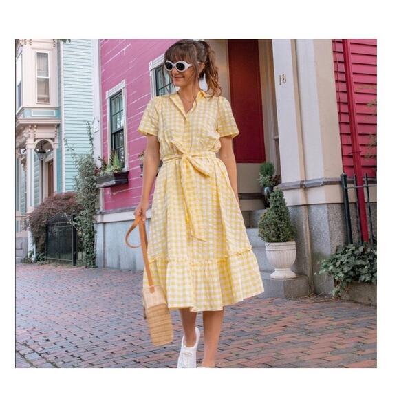 Lisa Marie Fernandez Target Yellow Gingham midi cottage Dress size L - Picture 14 of 14